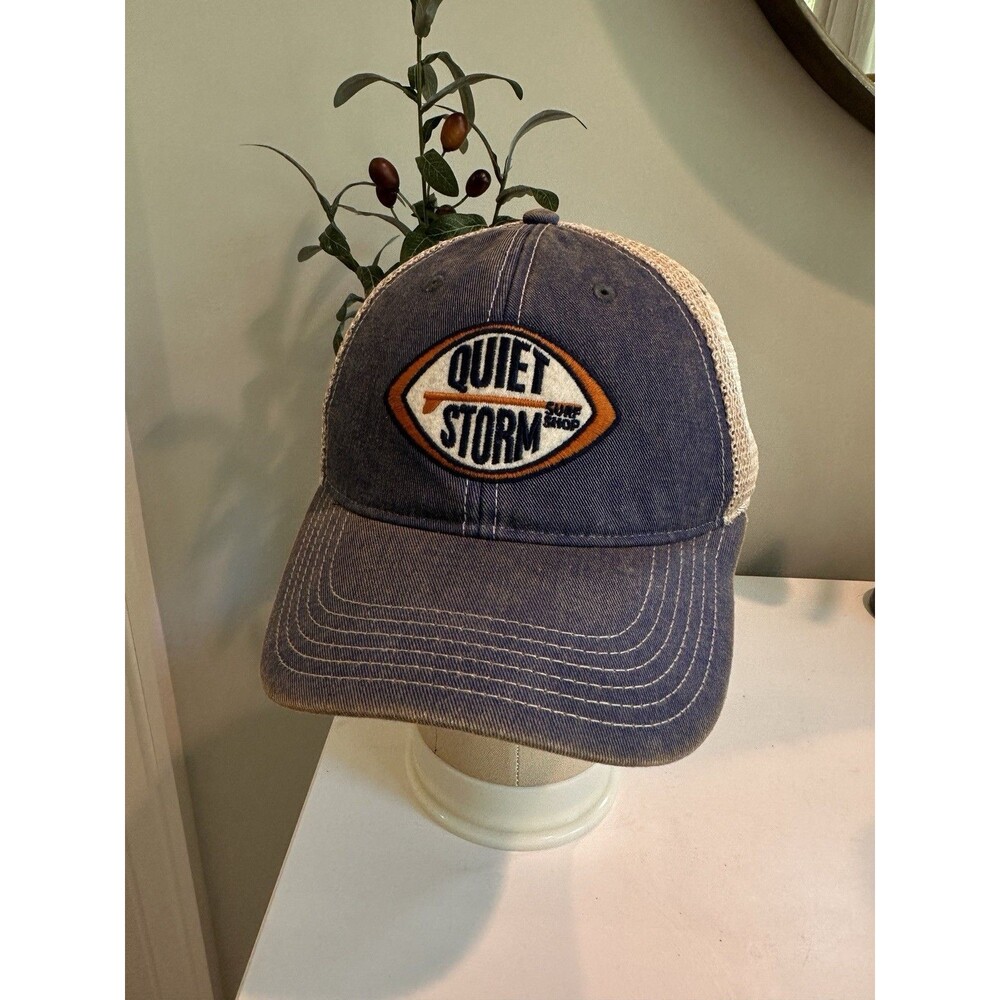Vintage Quiet Storm Surf Shop Trucker Hat Legacy Snapback Cap Blue Khaki Mesh
